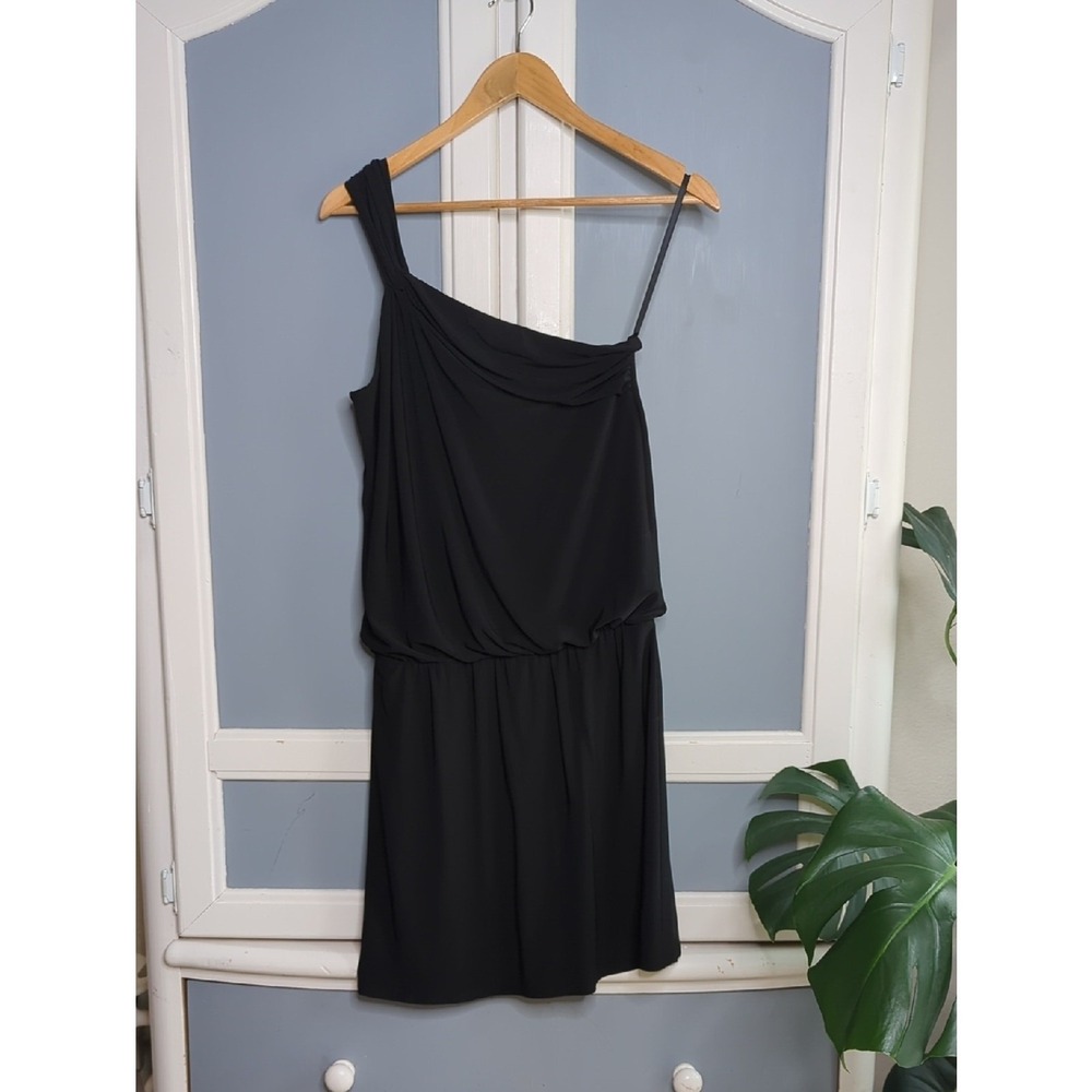 White‎ House Black Market Black One-Shoulder Draped Cocktail Dress